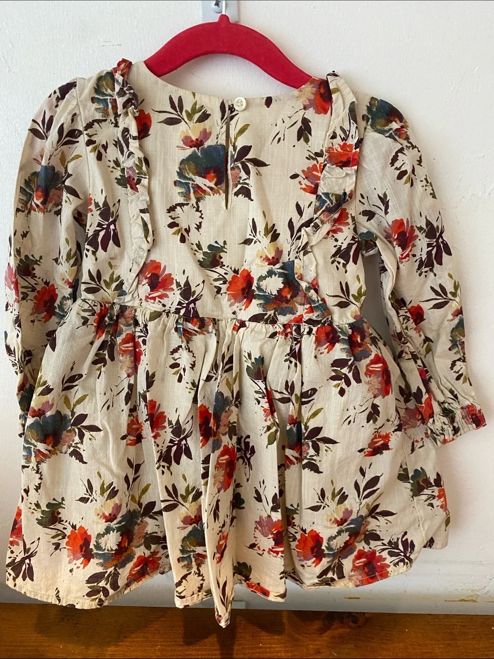 GAP Cream Floral Long-Sleeve Dress with Red & Blue Flowers